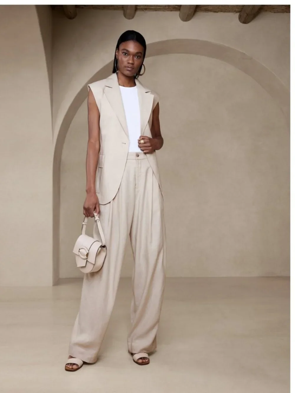 NWOT Banana Republic Lena Linen Blend Wide Leg Pants Cream Beige Sz 6